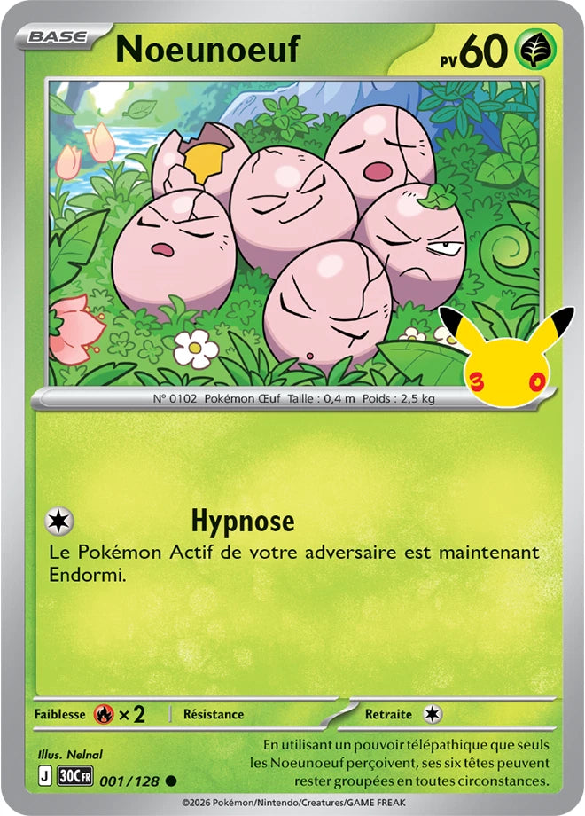 001/128 Carte Pokémon Nœunœuf Commune holographique série 30C 30ème anniversaire