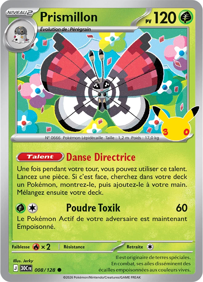 008/128 Carte Pokémon Prismillon Commune holographique série 30C 30ème anniversaire