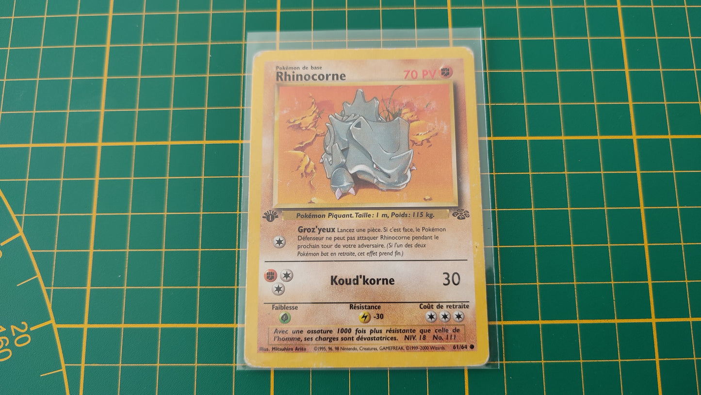 61/64 Carte Pokémon Rhinocorne 61/64 commune 1ère édition Jungle Wizards #A73