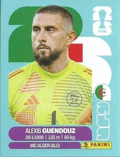 ALG 2 Alexis Guendouz - Sticker autocollant Panini Coupe du Monde FIFA 2026 Algérie - Pièce détachée