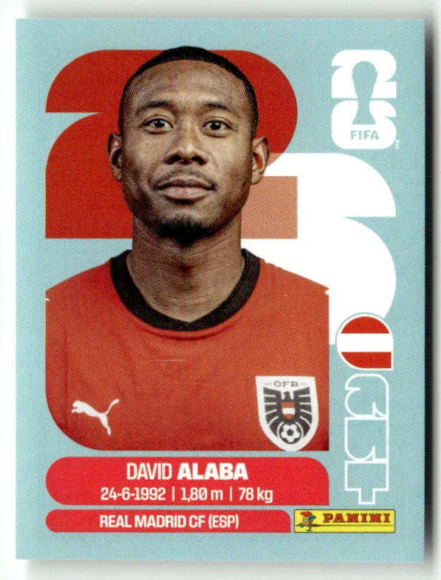 AUT 4 David Alaba - Sticker autocollant Panini Coupe du Monde FIFA 2026 Autriche - Pièce détachée