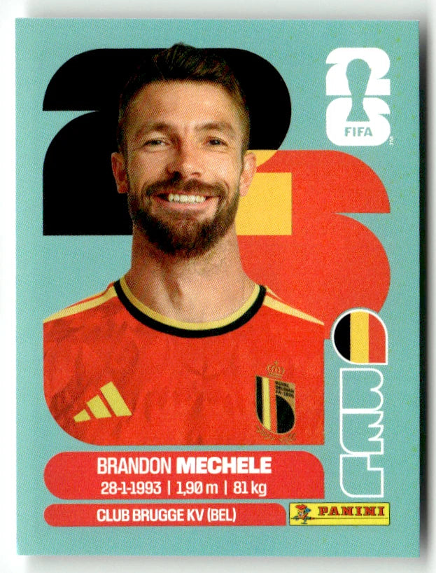 BEL 6 Brandon Mechele - Sticker autocollant Panini Coupe du Monde FIFA 2026 Belgique - Pièce détachée