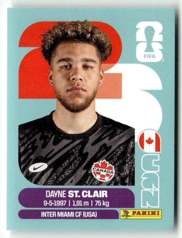 CAN 2 Dayne St. Clair - Sticker autocollant Panini Coupe du Monde FIFA 2026 Canada - Pièce détachée