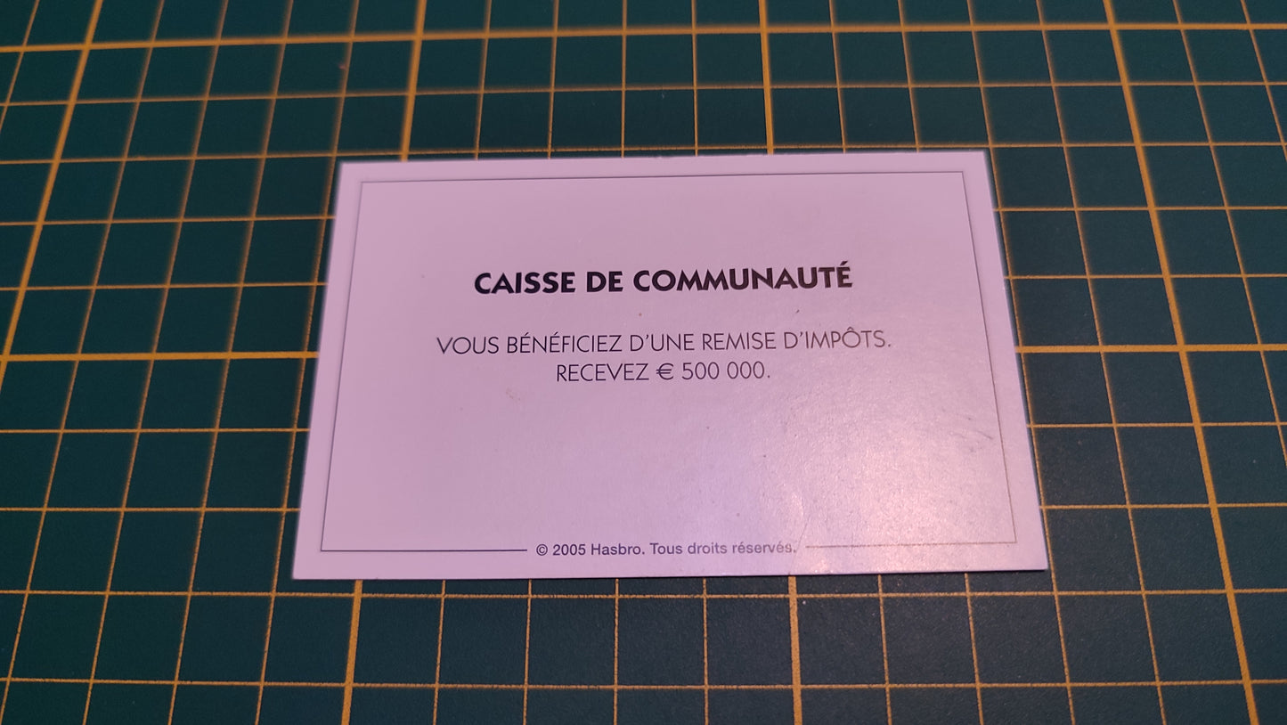 Carte caisse de communauté remise d'impôts pièce détachée jeu de société Monopoly Et si le Monopoly était inventé aujourd'hui #C22