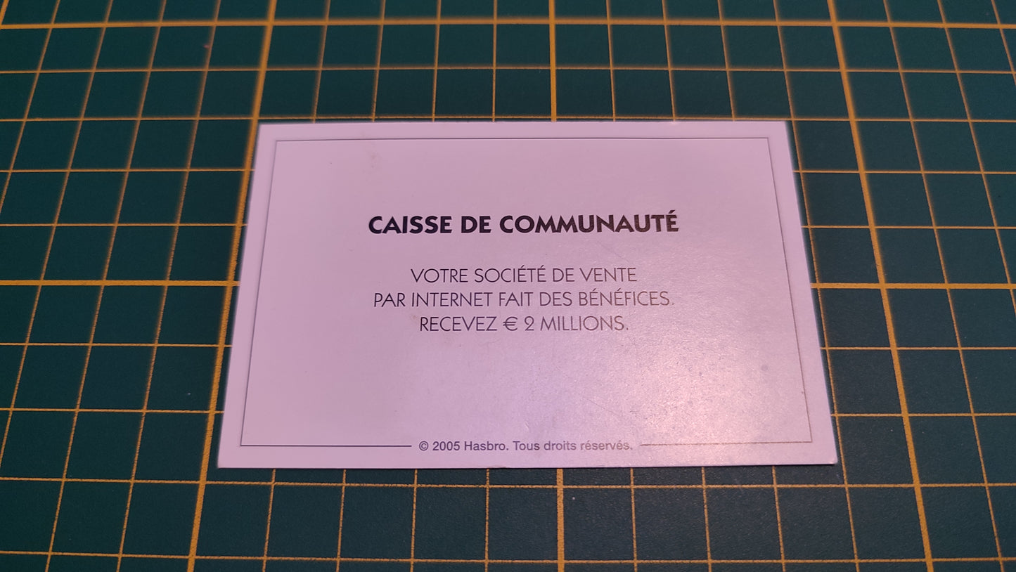 Carte caisse de communauté votre société de vente pièce détachée jeu de société Monopoly Et si le Monopoly était inventé aujourd'hui #C22