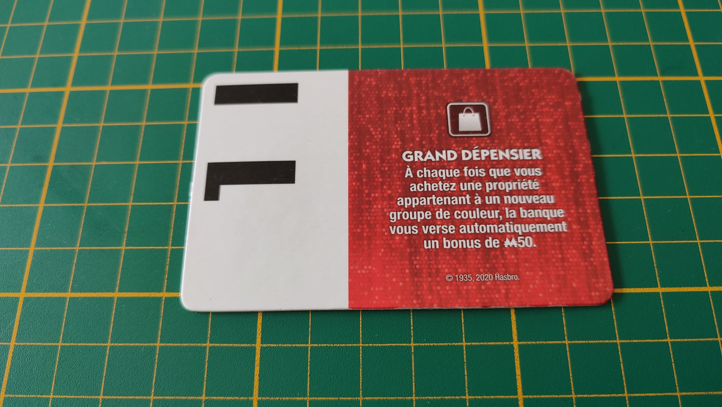 Carte grand dépensier pièce détachée jeu de société Monopoly Super électronique #D75