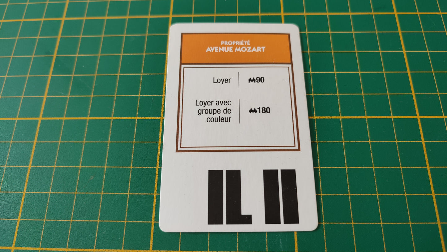 Carte propriété Avenue Mozart pièce détachée jeu de société Monopoly Super électronique #D75