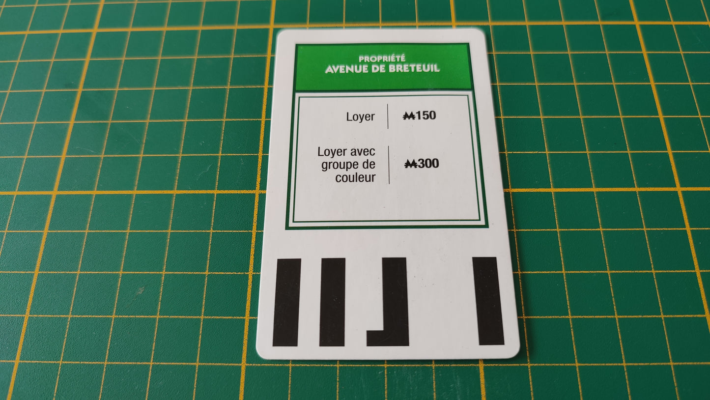 Carte propriété Avenue de Breteuil pièce détachée jeu de société Monopoly Super électronique #D75