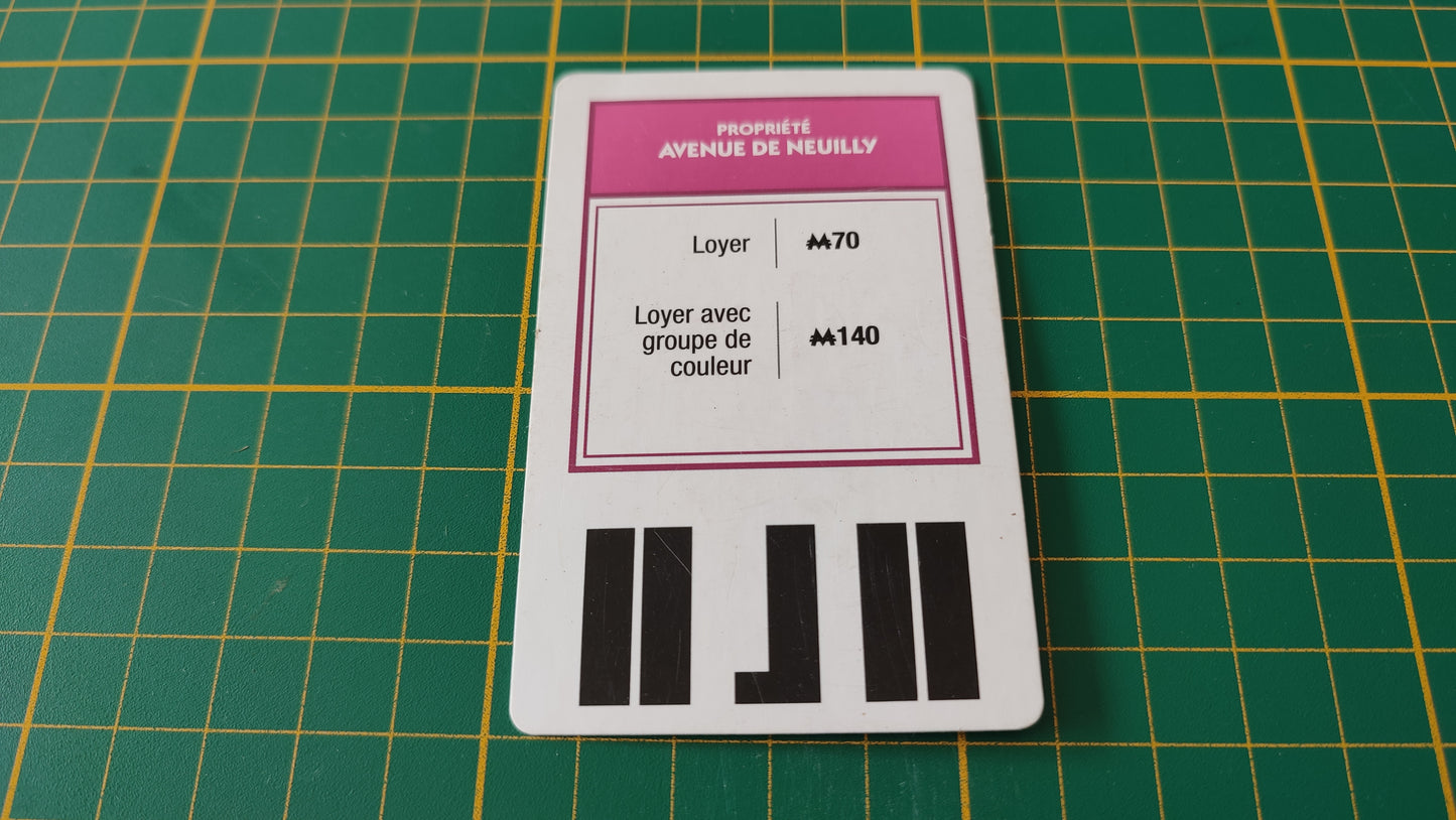 Carte propriété Avenue de Neuilly pièce détachée jeu de société Monopoly Super électronique #D75