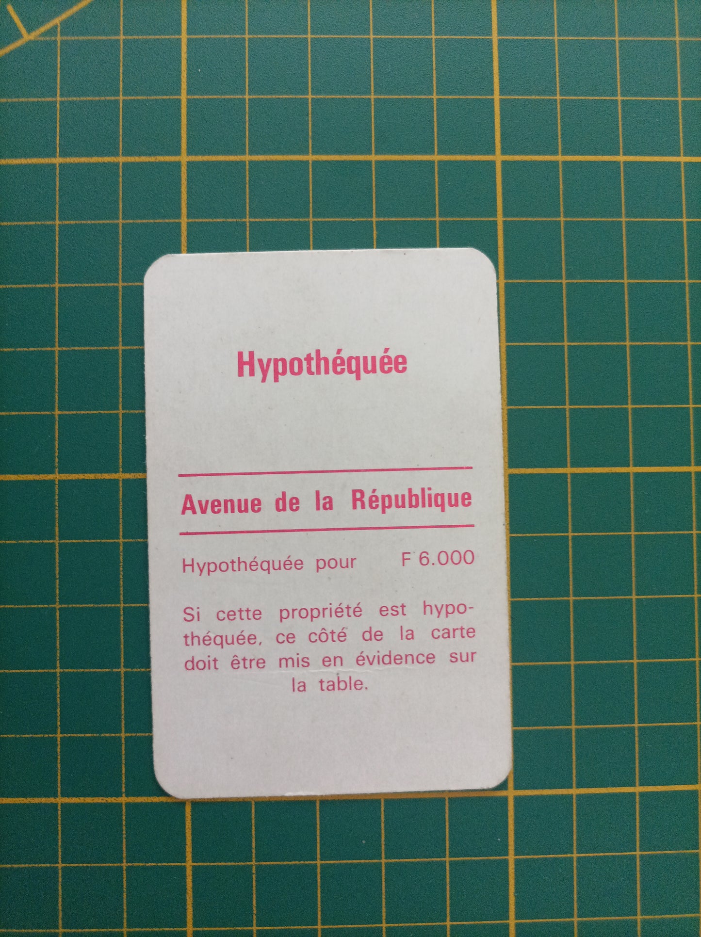 Carte propriété Avenue de la République pièce détachée jeu de société Monopoly Miro Meccano #E40