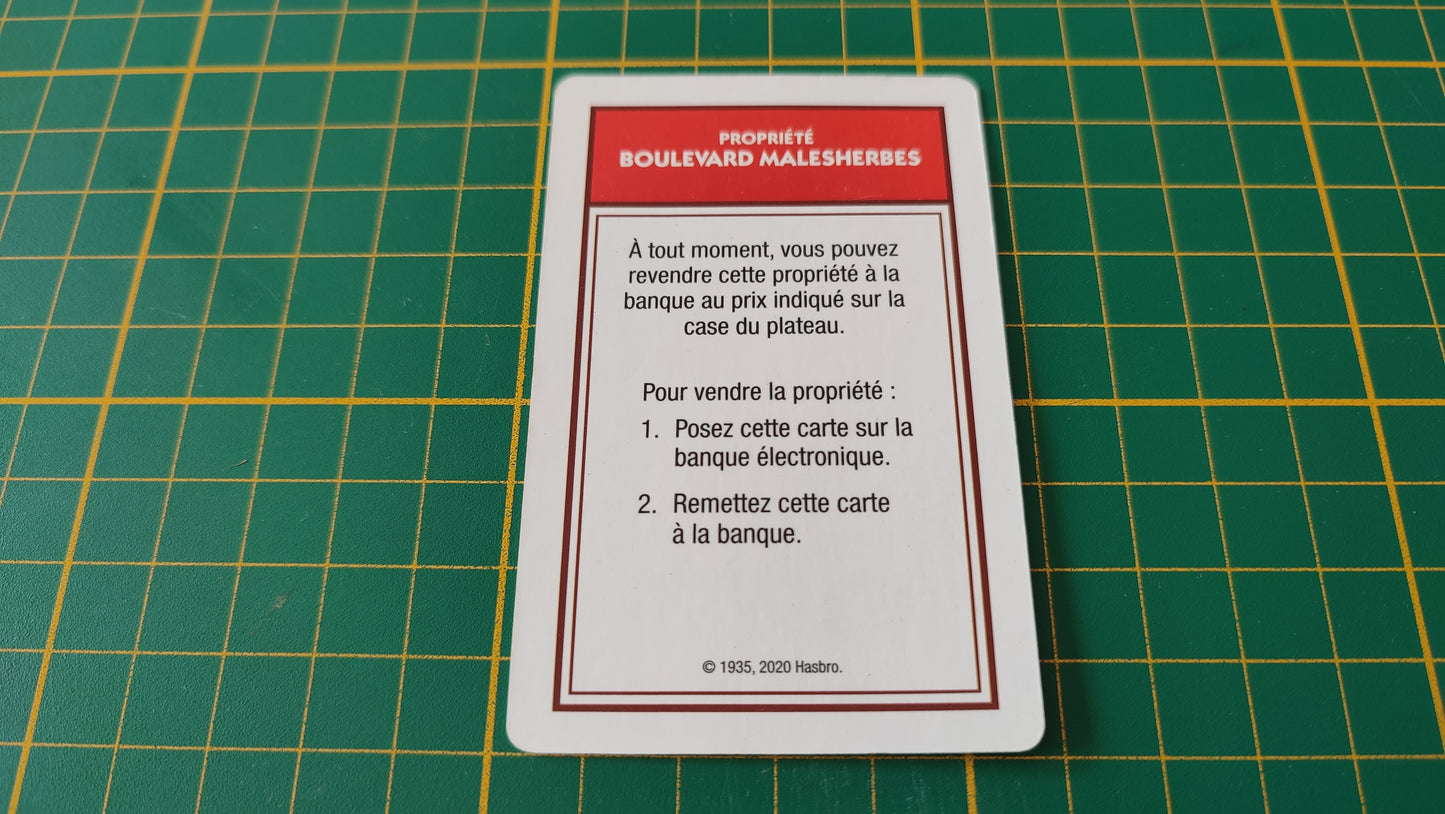 Carte propriété Boulevard Malesherbes pièce détachée jeu de société Monopoly Super électronique #D75