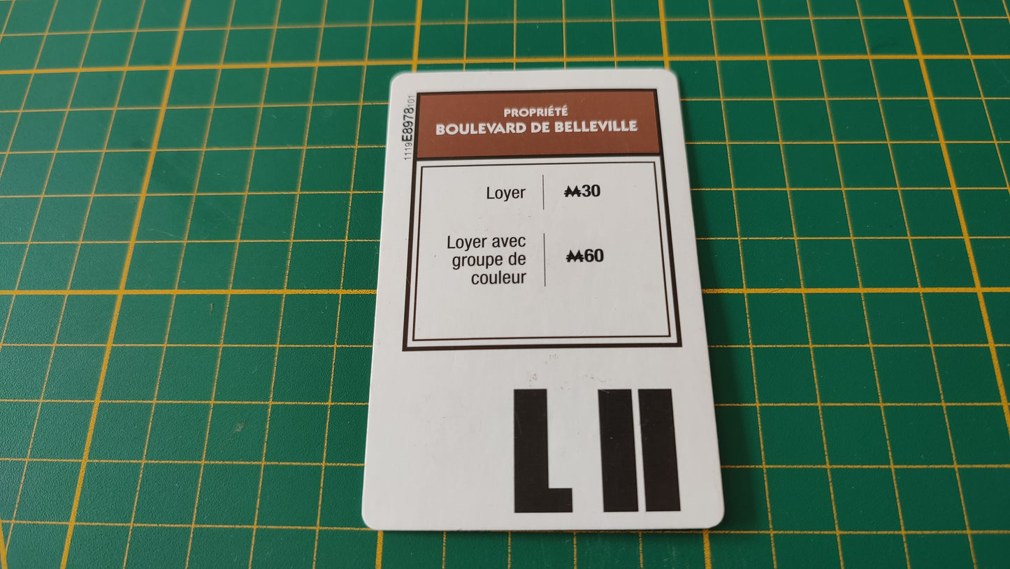 Carte propriété Boulevard de Belleville pièce détachée jeu de société Monopoly Super électronique #D75