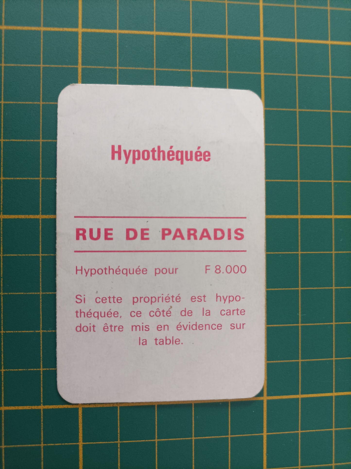 Carte propriété Rue de Paradis pièce détachée jeu de société Monopoly Miro Meccano #E40