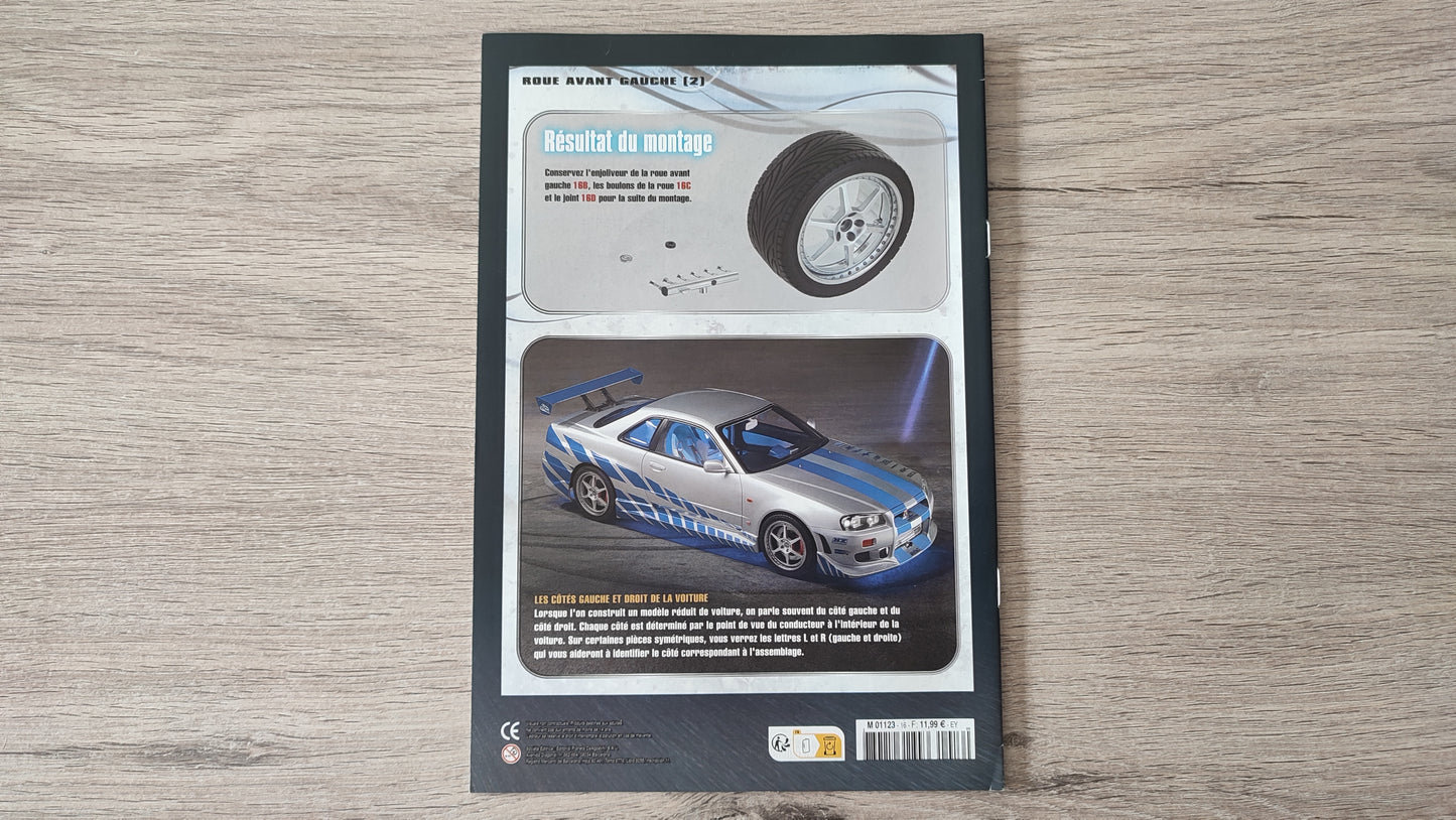 Fascicule numéro 16 n°16 seul sans pièce Nissan Skyline GT-R R34 Fast & Furious de Brian O'Conner 1/8 1/8e 1/8ème Altaya #D82