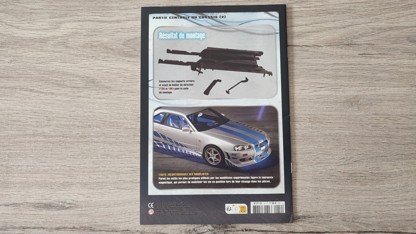 Fascicule numéro 19 n°19 seul sans pièce Nissan Skyline GT-R R34 Fast & Furious de Brian O'Conner 1/8 1/8e 1/8ème Altaya #D82