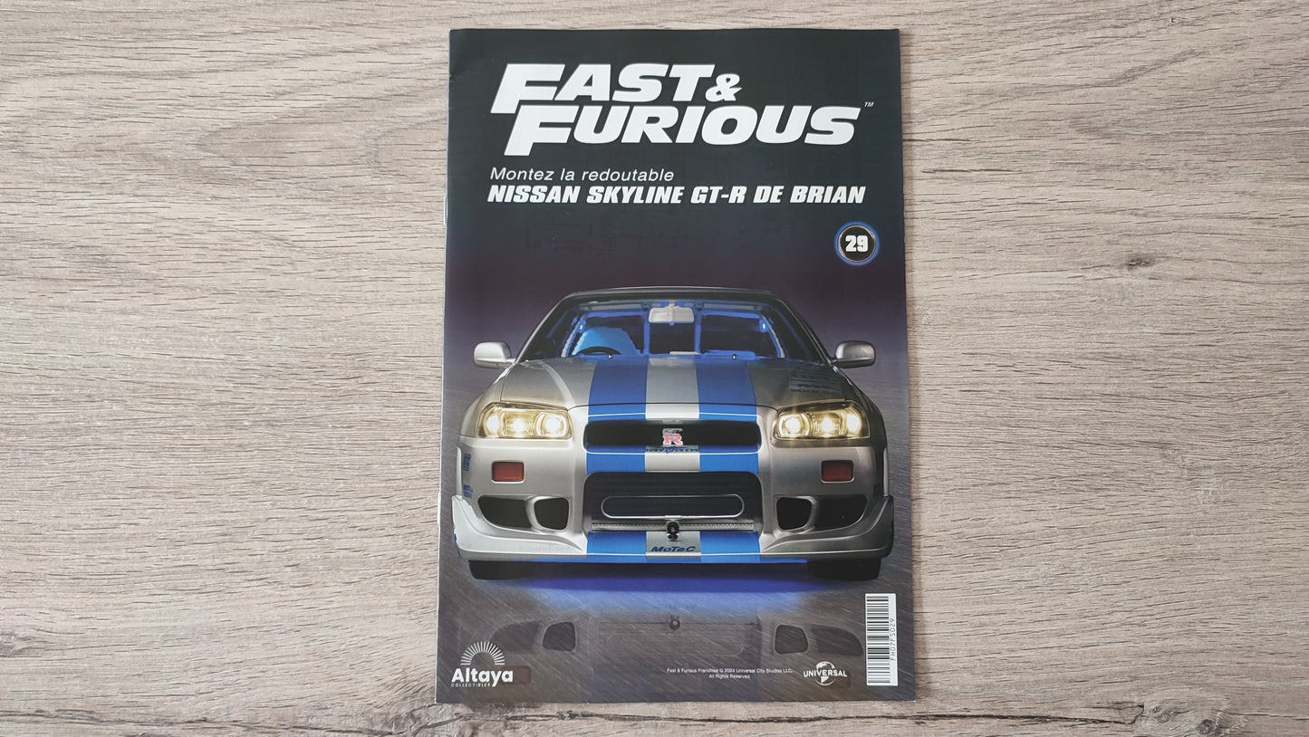 Fascicule numéro 29 n°29 seul sans pièce Nissan Skyline GT-R R34 Fast & Furious de Brian O'Conner 1/8 1/8e 1/8ème Altaya #D82