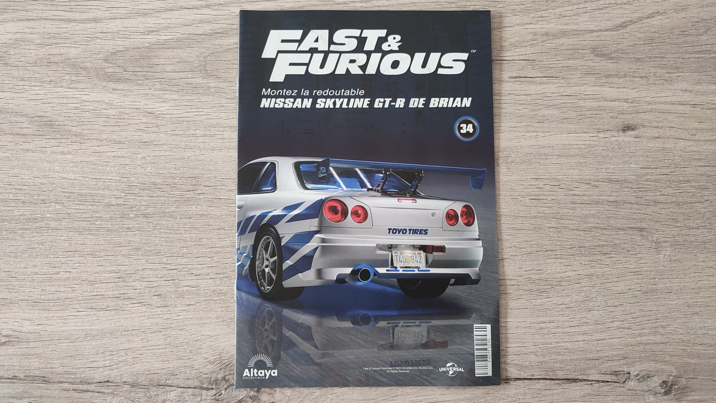 Fascicule numéro 34 n°34 seul sans pièce Nissan Skyline GT-R R34 Fast & Furious de Brian O'Conner 1/8 1/8e 1/8ème Altaya #D82
