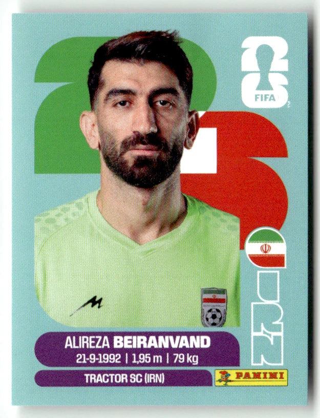 IRN 2 Alireza BEIRANVAND - Sticker autocollant Panini Coupe du Monde FIFA 2026 Irlande - Pièce détachée