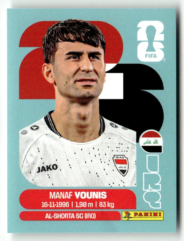 IRQ 8 Manaf Younis - Sticker autocollant Panini Coupe du Monde FIFA 2026 Irak - Pièce détachée