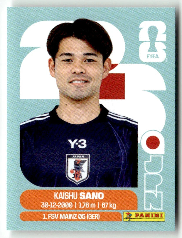 JPN 8 Kaishu Sano - Sticker autocollant Panini Coupe du Monde FIFA 2026 Japon - Pièce détachée