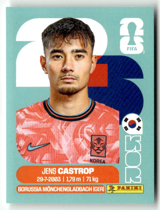 KOR 15 Jens Castrop - Sticker autocollant Panini Coupe du Monde FIFA 2026 Corée Du Sud - Pièce détachée