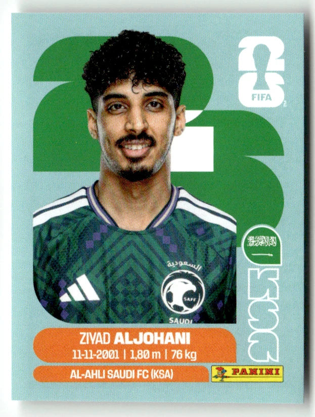 KSA 10 Zivad ALJOHANI - Sticker autocollant Panini Coupe du Monde FIFA 2026 Arabie Saoudite - Pièce détachée