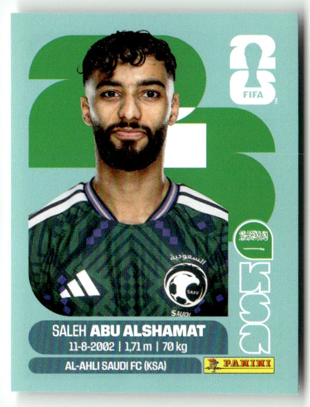 KSA 14 Saleh Abu Alshamat - Sticker autocollant Panini Coupe du Monde FIFA 2026 Arabie Saoudite - Pièce détachée