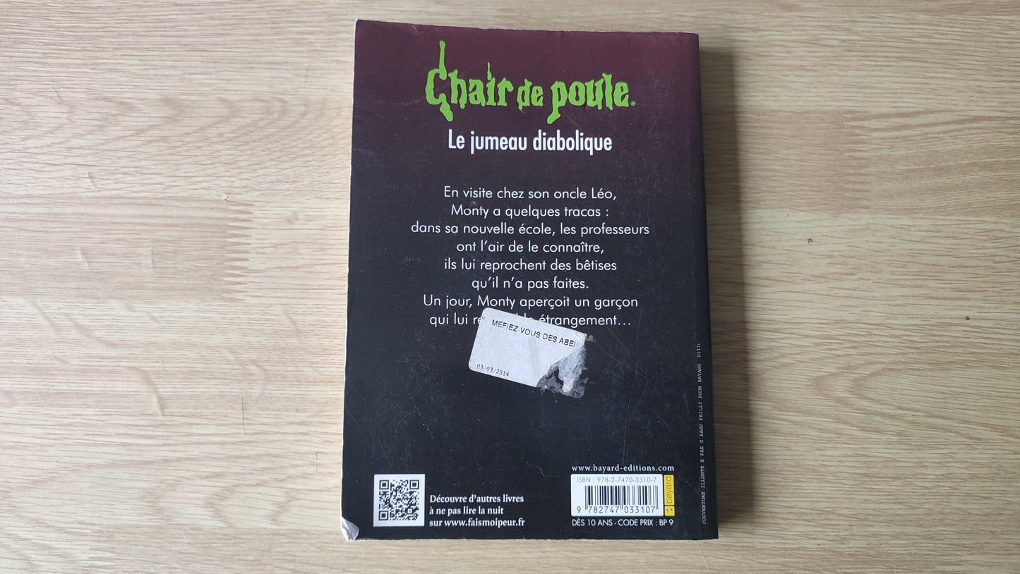 Livre Chair de poule Le jumeau diabolique R.L. Stine édition Bayard poche #SPDF