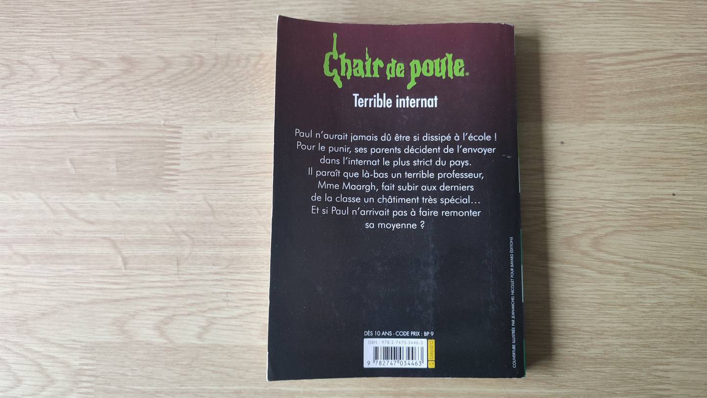 Livre Chair de poule Terrible internat R.L. Stine édition Bayard poche #SPDF