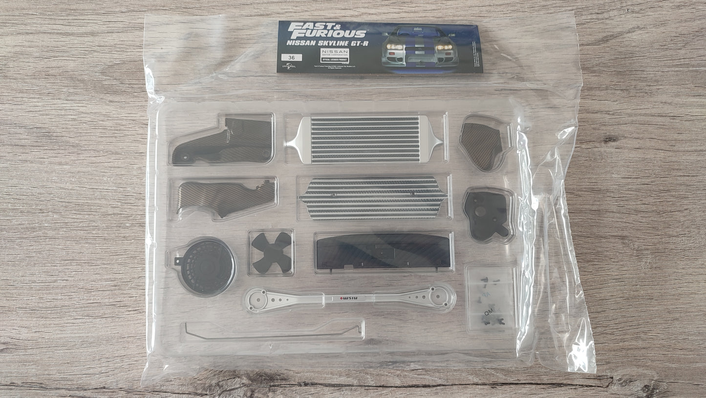 Lot pièces du fascicule numéro 36 n°36 pièce détachée Nissan Skyline GT-R R34 Fast & Furious de Brian O'Conner 1/8 1/8e 1/8ème Altaya #D82