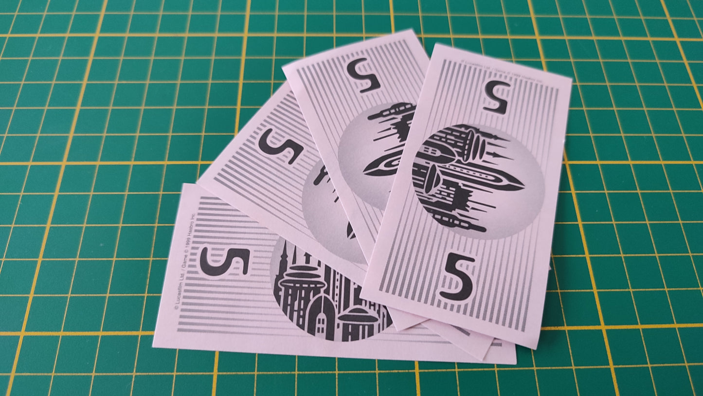 Lot x4 billets de 5 pièce détachée jeu de société Monopoly Star Wars épisode 1 #A81