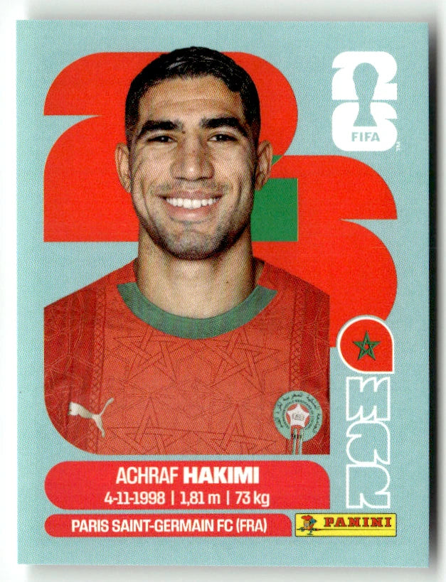 MAR 4 Achraf Hakimi - Sticker autocollant Panini Coupe du Monde FIFA 2026 Maroc - Pièce détachée
