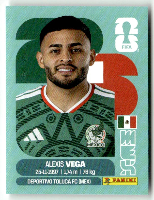 MEX 18 Alexis Vega - Sticker autocollant Panini Coupe du Monde FIFA 2026 Mexique - Pièce détachée