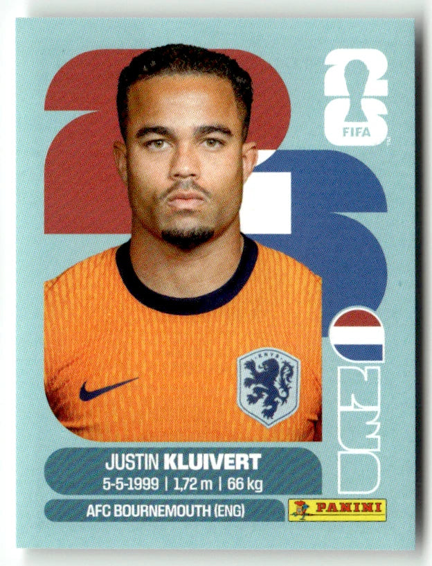 NED 16 Justin Kluivert - Sticker autocollant Panini Coupe du Monde FIFA 2026 Pays-Bas - Pièce détachée