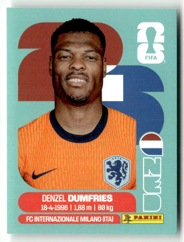 NED 6 Denzel Dumfries - Sticker autocollant Panini Coupe du Monde FIFA 2026 Pays-Bas - Pièce détachée