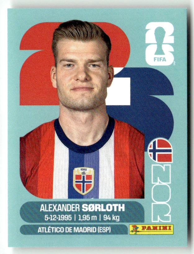 NOR 16 Alexander Sorloth - Sticker autocollant Panini Coupe du Monde FIFA 2026 Norvège - Pièce détachée