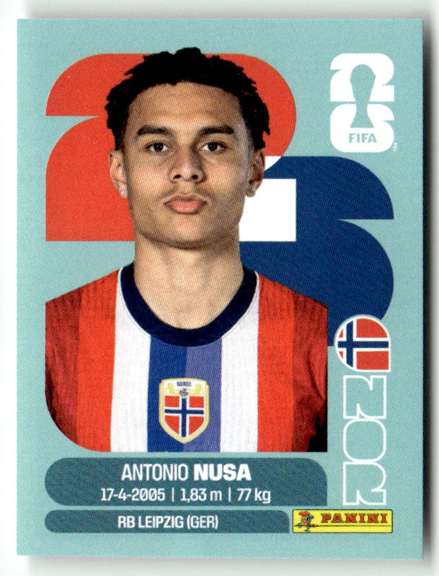 NOR 19 Antonio Nusa - Sticker autocollant Panini Coupe du Monde FIFA 2026 Norvège - Pièce détachée