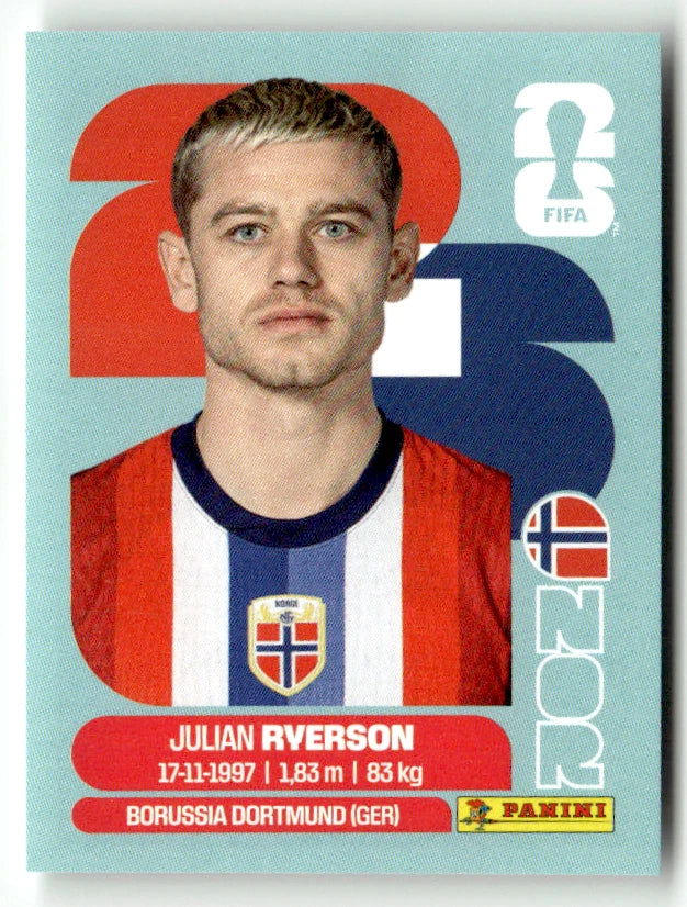 NOR 3 Julian Ryerson - Sticker autocollant Panini Coupe du Monde FIFA 2026 Norvège - Pièce détachée