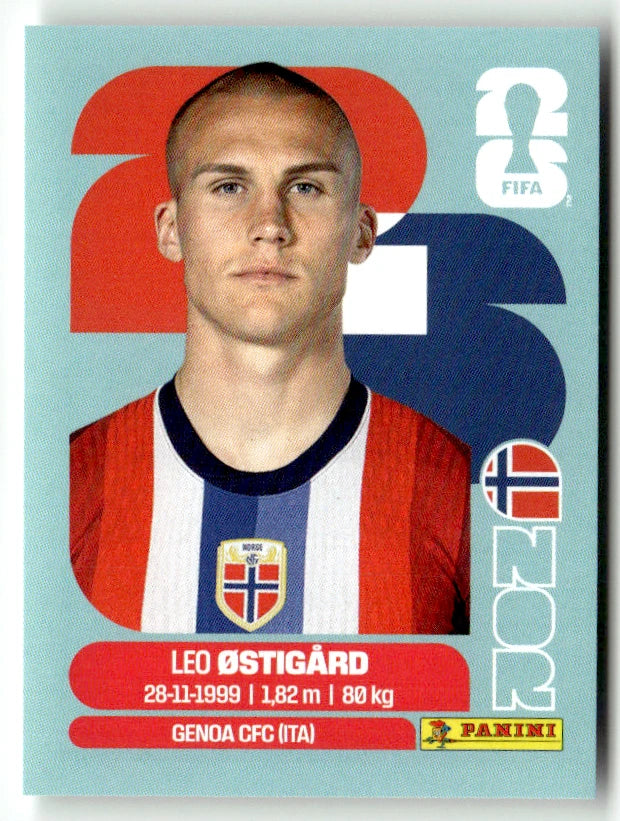 NOR 4 Leo Ostigard - Sticker autocollant Panini Coupe du Monde FIFA 2026 Norvège - Pièce détachée