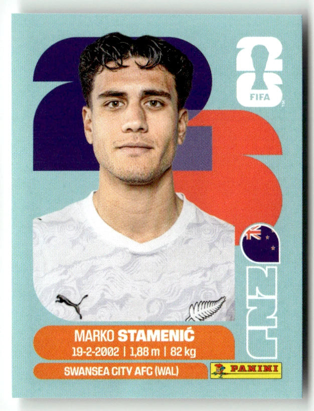 NZL 15 Marko Stamenic - Sticker autocollant Panini Coupe du Monde FIFA 2026 Nouvelle-Zélande - Pièce détachée