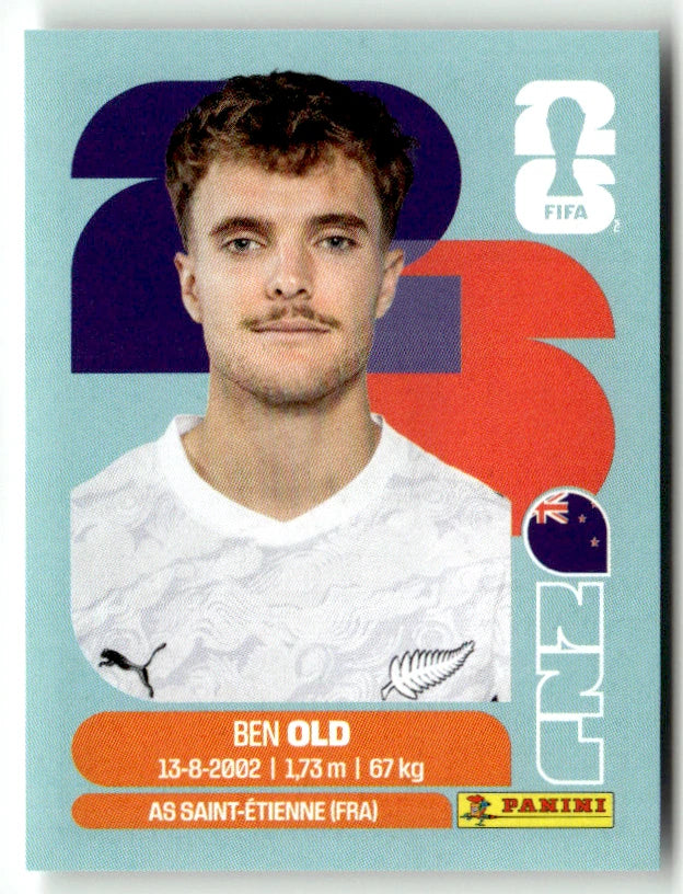 NZL 16 Ben Old - Sticker autocollant Panini Coupe du Monde FIFA 2026 Nouvelle-Zélande - Pièce détachée