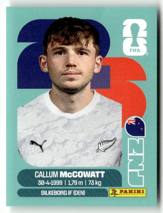 NZL 19 Callum McCowatt - Sticker autocollant Panini Coupe du Monde FIFA 2026 Nouvelle-Zélande - Pièce détachée