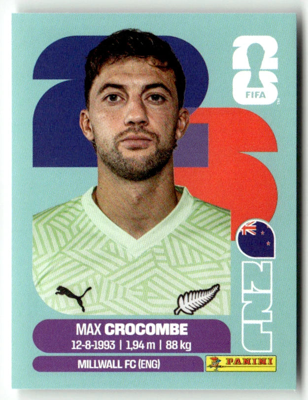 NZL 2 Max Crocombe - Sticker autocollant Panini Coupe du Monde FIFA 2026 Nouvelle-Zélande - Pièce détachée
