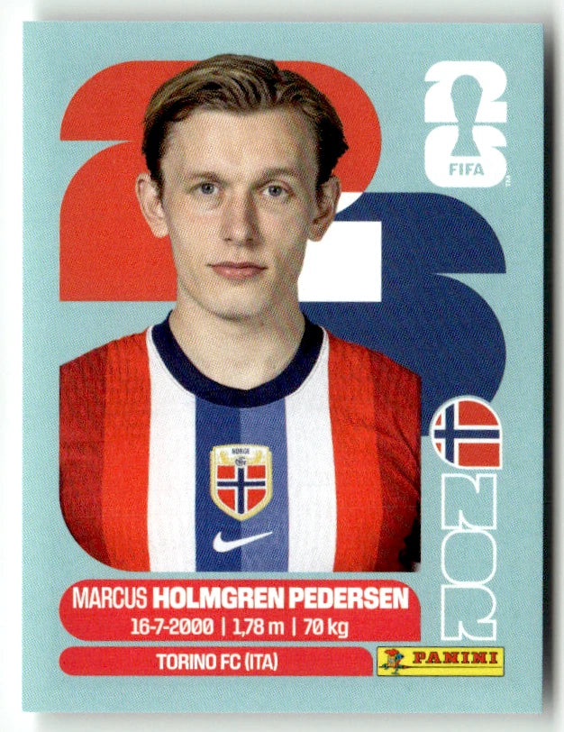 Nor 6 Marcus Holmgren Pedersen - Sticker autocollant Panini Coupe du Monde FIFA 2026 Norvège - Pièce détachée