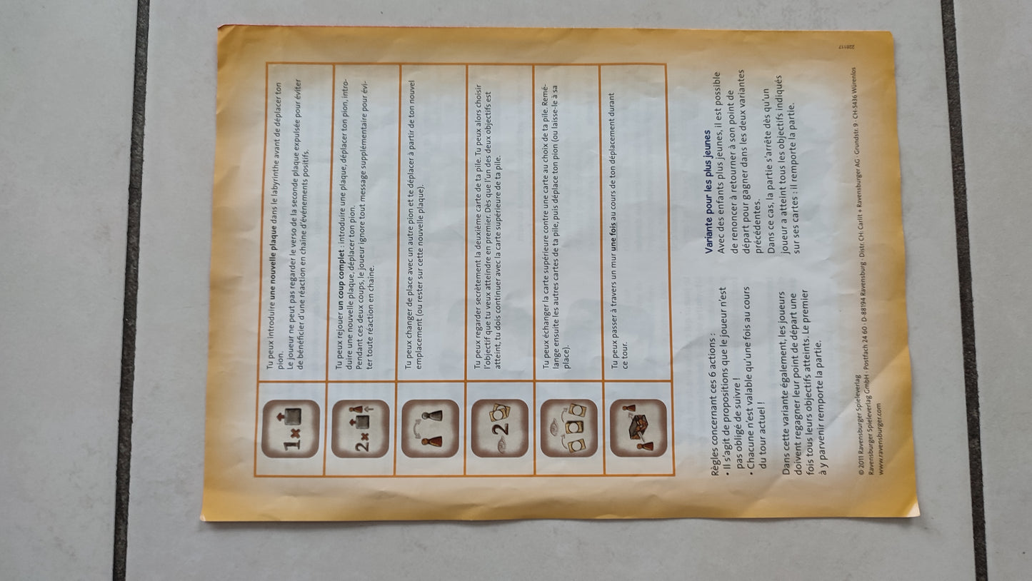 Notice règle du jeu seule pièce détachée jeu de société Labyrinthe 25ème anniversaire Ravensburger #C73