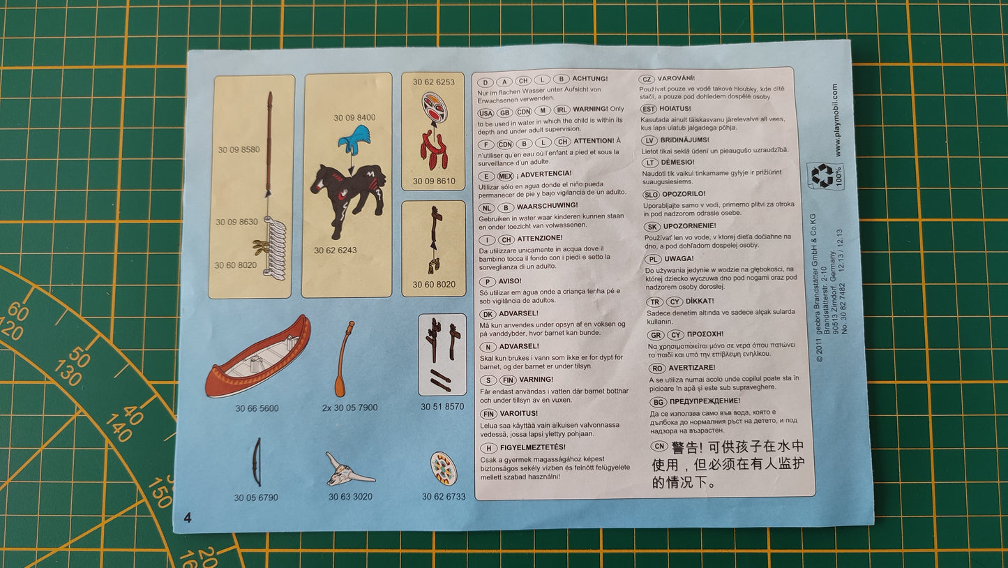 Notice seule set Playmobil 4012 SuperSet Campement des Indiens pièce détachée Playmobil #B85
