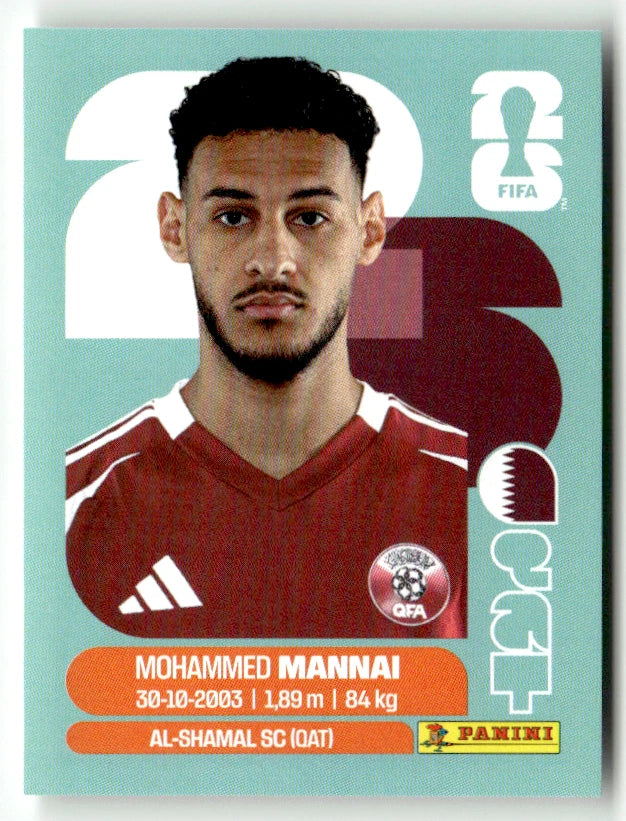 QAT 9 Mohammed Mannai - Sticker autocollant Panini Coupe du Monde FIFA 2026 Quatar - Pièce détachée