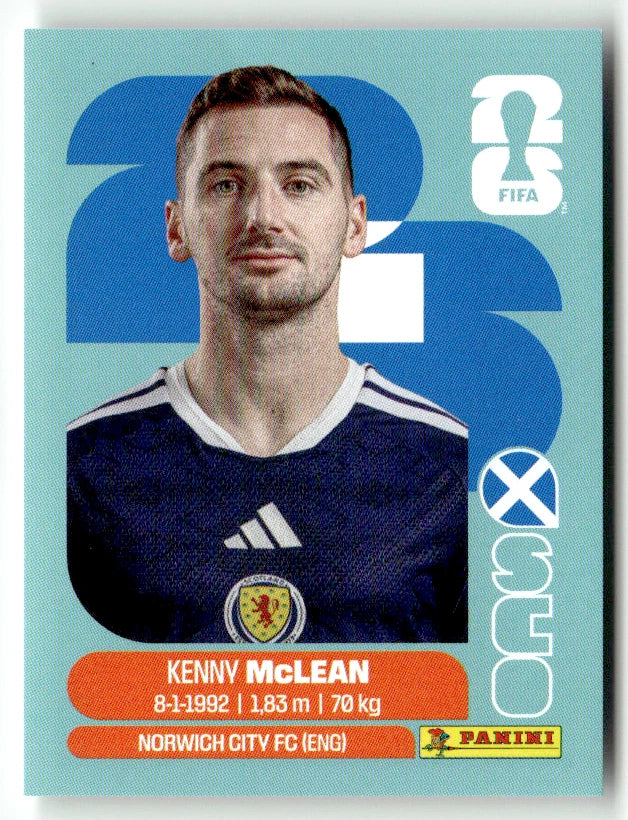 SCO 16 Kenny McLean - Sticker autocollant Panini Coupe du Monde FIFA 2026 Écosse - Pièce détachée