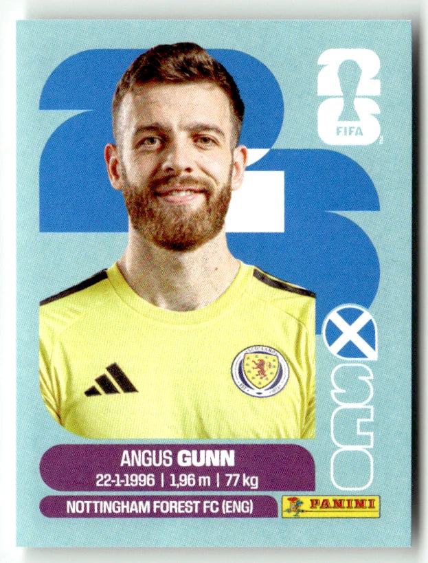 SCO 2 Angus Gunn - Sticker autocollant Panini Coupe du Monde FIFA 2026 Ecosse - Pièce détachée