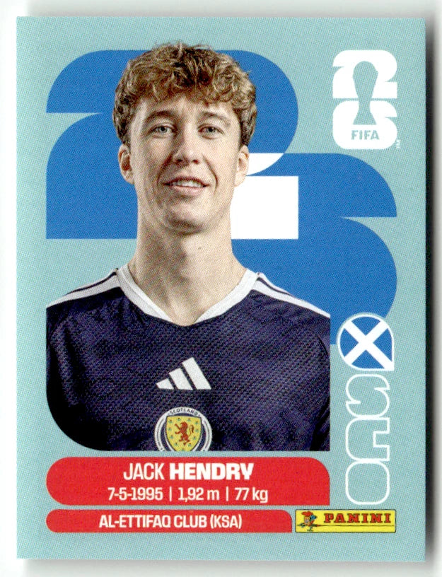 SCO 3 Jack Hendry - Sticker autocollant Panini Coupe du Monde FIFA 2026 Écosse - Pièce détachée